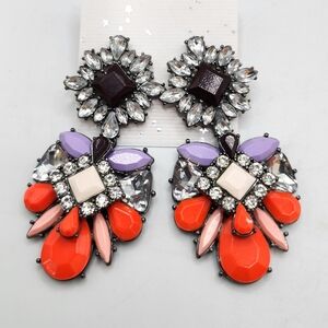 Anthropologie Estrellado Crystal Cluster Drop Earrings Huge Statement Runway 3"